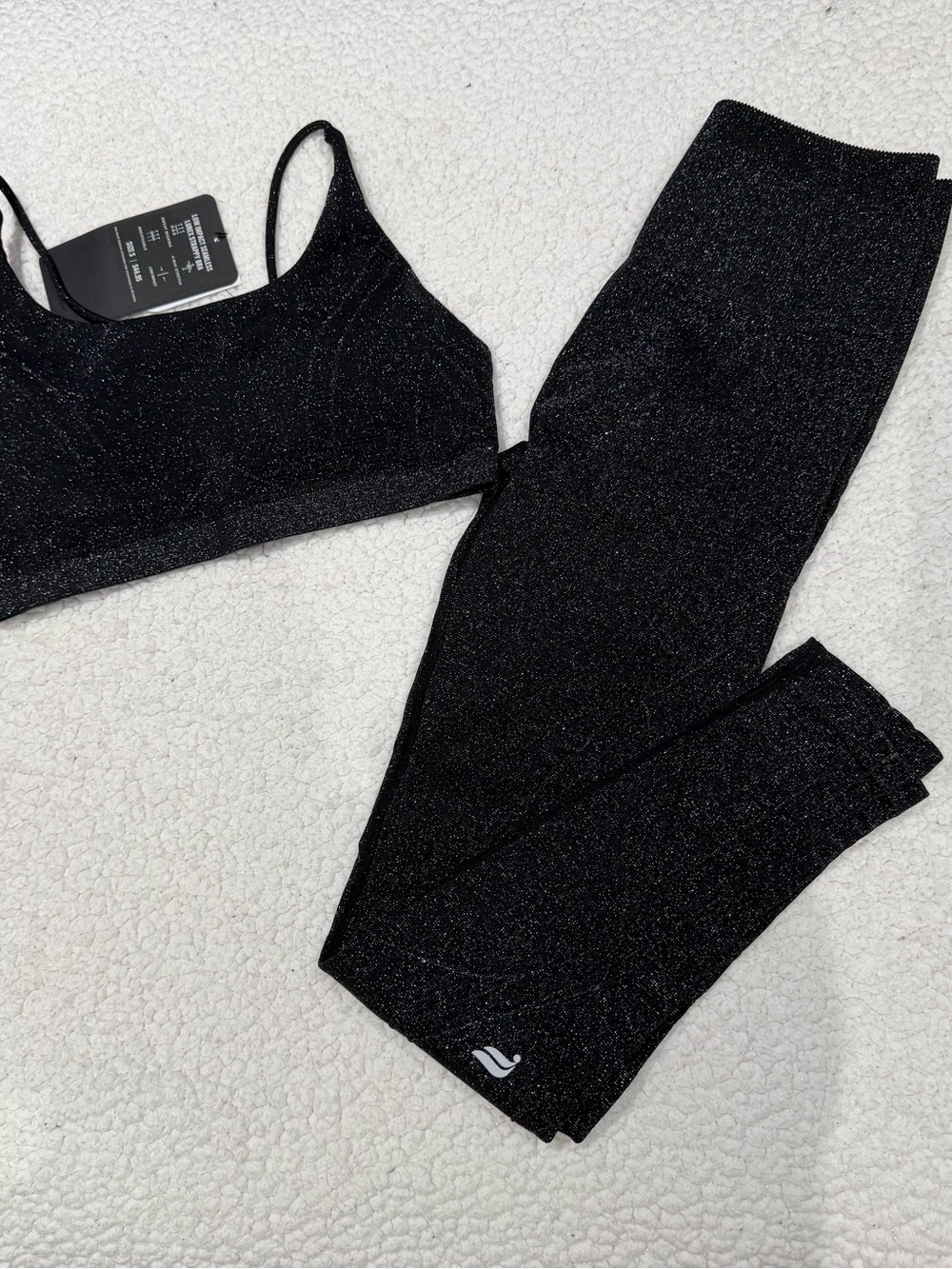 Fabletics Black Sparkle High-Rise Leggings & Sports Bra Set Small